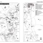 Stadtplan von Krakau. Links ist die Altstadt mit wichtigen Sehenswürdigkeiten wie dem Königsschloss und der Marienkirche markiert. Rechts befinden sich weitere Anmerkungen zur Orientierung, inklusive Bahnhof und Friedhof.
