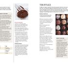 Links: "GANACHE... MAKE IT YOUR OWN" und Anleitungen zur Zubereitung. Rechts: "TRUFFLES", Rezept und Bild von Pralinen.