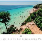 "Tulum Beach" und "CASARES EDITION". Zahl 6 in groß. Menschen im türkisfarbenen Wasser an einem tropischen Strand.