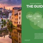 "Belgium & Luxembourg: The Guide". Links Stadtansicht mit Fluss und Spiegelung; rechts Karte mit Städtenamen. Text beschreibt Kapitel.