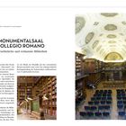 Der Monumentalsaal des Collegio Romano: Eine eindrucksvolle Bibliothek mit gewölbter Decke, hölzernen Regalen und Sitzreihen.