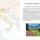 Titel: Nusserhof · Bozen, Italien. Eine Familiengeschichte, die älter ist als die Französische Revolution. Links: Karte Italiens. Rechts: Text über Nusserhof. Unten: Foto mit Weinberg.