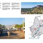 Links oben: "Die Route Nationale 5 in Siby...". Rechts: Landschaft und Karte. Unten: Straße mit zwei Eseln.