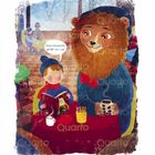 „Bei einem heißen Kakao lasen sie gemeinsam Geschichten.“ Ein Junge liest einem freundlich aussehenden Löwen vor.