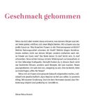 "Geschmack gekommen" steht oben in großen rosa Buchstaben. Text über Ernährung und Wohlbefinden, unterschrieben von Petra Orzech.