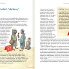 Linke Seite: „Der Bruder-Verkauf“. Rechte Seite: „Arglistige Täuschung“ und „Menschenhandel“. Illustration von drei Personen.