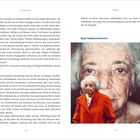 Texte: "Kaneulnerkind", "Margot", "Margot Friedländer vor ihrem Porträt". Eine ältere Frau mit weißem Haar und rotem Mantel vor einem großen Porträt.