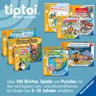 Über 100 Bücher, Spiele und Puzzles für Kinder von 2–10 Jahren. Verschiedene bunte Verpackungen mit dem "tiptoi" Logo.