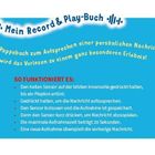 "Mein Record & Play-Buch": Ein Pappbuch mit Aufnahmefunktion, Anleitung zum Aufnehmen und Abspielen, mit bunten Vögeln illustriert.