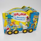 "BRUMM Mein Baustellen Wimmelbuch". Illustration: Bauarbeiter arbeiten auf Baustelle, bunte Farben, Baustellenfahrzeug.