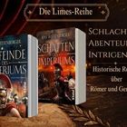 "Die Limes-Reihe", "Schlachten, Abenteuer & Intrigen", "Historische Romane über Römer und Germanen". Zwei Buchcover.