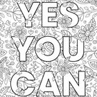 Text: "YES YOU CAN". Große Buchstaben vor einem floralen Muster mit Blüten und Blättern.