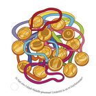 Du hast eine Fußball-Medaille gewonnen! Entdeckst du sie im Durcheinander? Illustration von Medaillen mit bunten Bändern.