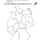„Lösung: Baden-Württemberg – Stuttgart | Bayern – München …“, „Male jedes Bundesland in einer anderen Farbe aus.“  
Umrisskarte Deutschlands.