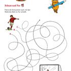 „Auf dem Platz nicht erlaubt?!“ Ein Ausmalbild mit Zahlen und Farbanweisungen zeigt einen gezeichneten Fußballspieler. Eine Maus ist abgebildet.