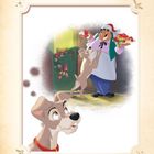 "Weihnachtstraditionen" steht oben. Ein Hund schaut zu einem fröhlichen Mann mit Teller und Mütze auf.
