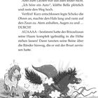 Text: „Die wird doch nicht zickig sein“, „Ich höre ein Auto“, Bella, Schoko, DURCH, AUAAAA. 

Eine Illustration zeigt ein schreckhaftes Pferd, das durch einen Zaun rennt. Neben ihm ein verwirrter Hund und ein fragendes Pony.