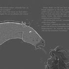 Ein gezeichneter Dialog zwischen Tieren. Links ein Pferd, rechts ein kleines Tier, beide haben überraschte Gesichter.