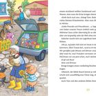 Der Text beschreibt einen Brief mit Urlaubserlebnissen. Links eine Illustration mit Tieren und Menschen im Hof.