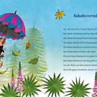 Inhaltsverzeichnis mit Titeln und Seitenzahlen. Illustration: Kleiner Maulwurf mit Regenschirm über einer Waldszene.