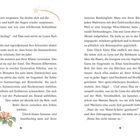 Seite 8-9 eines Buches mit Text über Sommerferien. Verzierungen: oben eine Sternschnuppe, unten links und rechts florale Illustrationen.