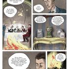 Comic-Seite: Mehrere Personen diskutieren an einem Tisch über die Dimension der Zeit. Ein Kamin und eine Uhr als Szenerie.
