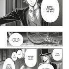 Text: "Bitte, steigen Sie ein!" Ein elegant gekleideter Mann mit Zylinder in einem schwarz-weißen Manga.