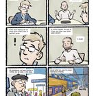 Comic: Dialoge über Verdächtigung, Folter und Treffen, teils in Den Haag. Szenen in Innenräumen und an einem Bahnhof.
