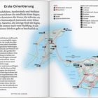 "Erste Orientierung" beschreibt die Natur an Rügens Küste. Karte zeigt Top-Orte: Nationalpark Jasmund, Kap Arkona. Route und Dörfer.