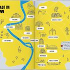 Hauptstadt im Fokus: Rom. Karte mit Illustrationen von Sehenswürdigkeiten wie Kolosseum, Vatikan, Trevi-Brunnen.