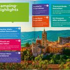 "Camping-Highlights" mit verschiedenen Touren wie "Nackte Wahrheiten bewundern" und "Pfusch am Bau loben". Ansicht einer Stadt.