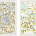 Links: Karte von Milano; rechts: Karte von Minsk. Beide zeigen detaillierte Straßennetze mit gelben und blauen Linien.