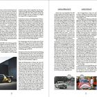 "Der Stratos erhält in seinem langen Leben eine Reihe legendärer Lackierungen." Rechts oben drei Überschriften: "Lancia Aurelia B20 GT", "Lancia Fulvia HF", "Fiat 131 Abarth Rally". Unten links ein schwarzes Auto vor einem Gebäude. Rechts drei alte Rallye-Fotos.