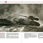 Leichter Panzer 51 auf dem Schiessplatz Gumigel, 1962. Im Vordergrund ein Panzer in der Landschaft, Text erläutert Armee-Einsätze.