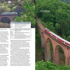 Seite 50. „HUNSRÜCKBAHN“. Tabelle: Strecke Hunsrückbahn, Boppard–Simmern, Güterverkehr. Zwei Züge auf Brücken.