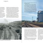 Text „SEDIN“ oben links, daneben Seite 84. Links Beschreibung des Bahnhofs Seddin und unten Bild historischer Güterbahnhof. Rechts aktuelles Gleis und Gebäude.