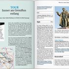 TOUR: Immer am Grenzfluss entlang, Infos: Start Bahnhof Küstrin-Kietz, Ziel Bad Freienwalde, Länge 52 km, Dauer ca. 5 h.  
Karte der Region und Statue von Albrecht Daniel Thaer abgebildet.