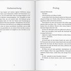 Seite links: Vorbemerkung. Texte zu Erlebnissen und Charaktere verändert.  
Rechts: Prolog. Szene mit greller Musik, Tanz und Farben.