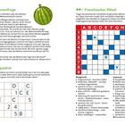 Links: "Die Melonenfrage", Text über ein Melonenexperiment. Rechts: "Französisches Rätsel", Gitterrätsel mit Hinweisen. Unten: "Rechenquadrat".