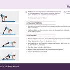 Raupe: Intensives Aufwärmen, erfordert Stabilität. 
5 Wiederholungen. Muskelgruppen: gesamter Körper. 
Fotos einer Frau bei einer Übung.