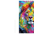 Seite 12. Eine bunte Illustration eines Löwen in lebendigen Farben mit vielen Spiralen und Mustern.