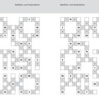 Zwei numerische Rätsel: "12" und "13", Addition und Subtraktion im Zahlenraum 1-100, in Kreuzmuster angeordnet.