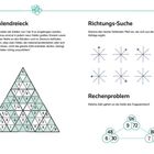 "Das Zahlendreieck. Richtungs-Suche. Rechenproblem. Ein Zahlenpuzzle, Pfeile und ein mathematisches Rätsel."