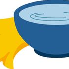 Illustration einer blauen Schüssel mit heller Flüssigkeit und einer gelben Stoffserviette daneben.