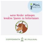 „Mini Künstler ... wenn Kinder anfangen, kreative Spuren zu hinterlassen.“ Illustration: Pferdekopf im Blumenkranz.