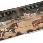 "So viele Pferde...Wollen wir ihnen den Weg aus der Manege zeigen?" Illustration von Pferden mit einem Wagenlenker.