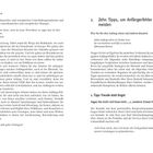 Links: Überschrift "Die Macht der Rhetorik". Rechts: "Zehn Tipps, um Anfängerfehler zu vermeiden". Tipp: "Freude statt Angst".