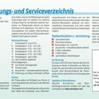 Übernachtungsverzeichnis mit Kategorien wie Hotel, Pension, Hostel. Radwerkstätten und Vermietung mit Zeichen und Preisen.