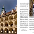 Der Text beschreibt Grazer Sehenswürdigkeiten wie das Landeszeughaus und die Grazer Burg. Links Hofansicht, rechts Wendeltreppe.