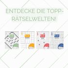 "Entdecke die TOPP-Rätselwelten!" Vier quadratische Rätselbücher mit Kreuzwort- und Sudoku-Themen darunter.